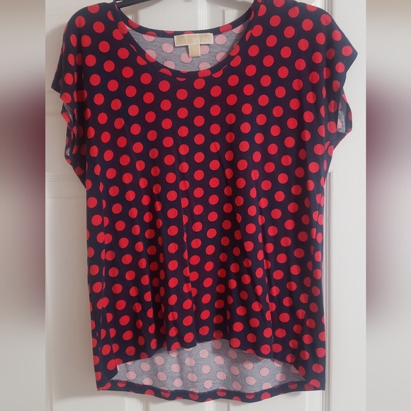 Michael Kors Navy and Red Polka Dot Tee - Picture 1 of 3